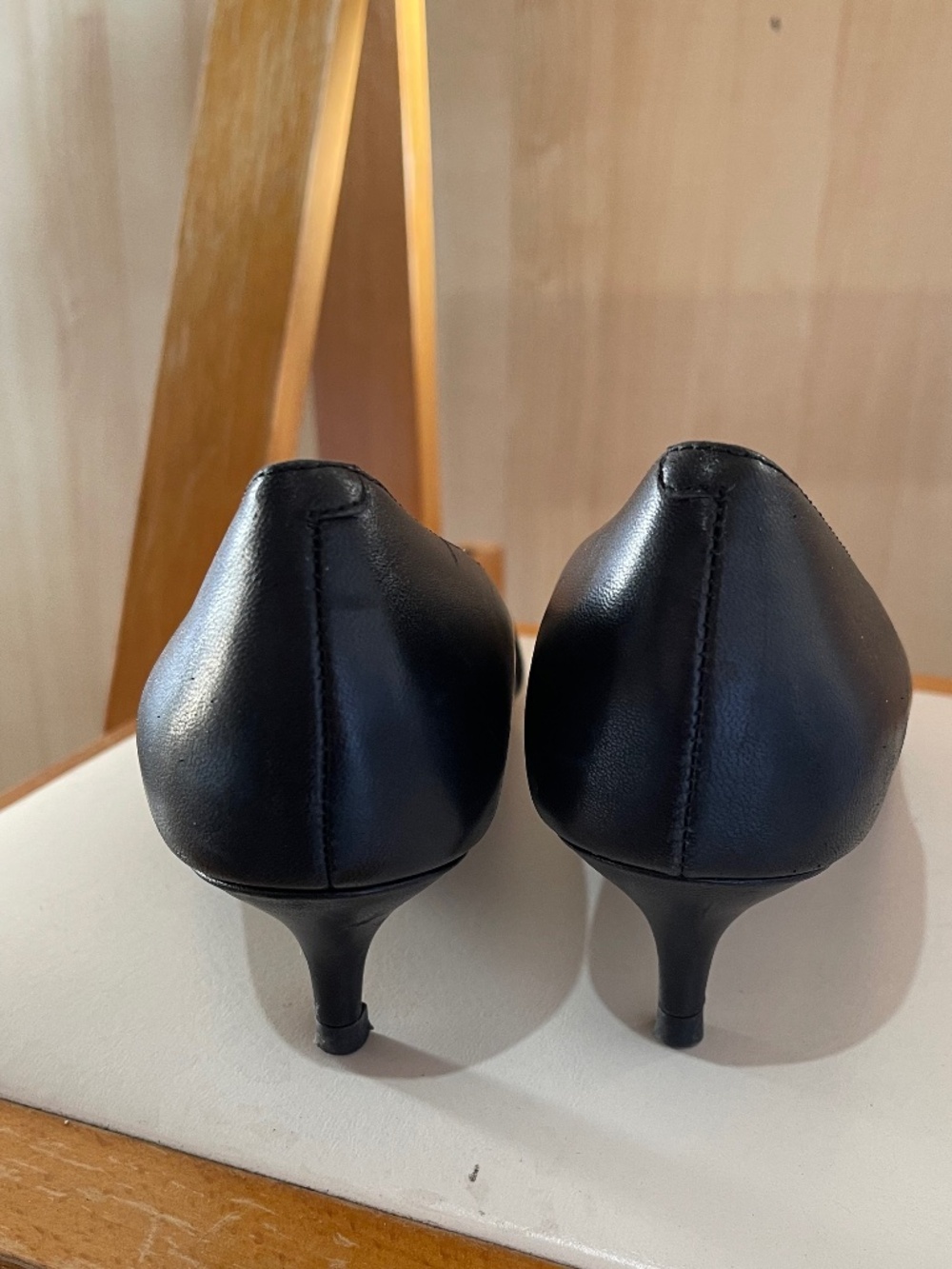 Talbots Sylvie Buckle Black Pointed-Toe Leather Pumps with Gold Buckle - Picture 3 of 8